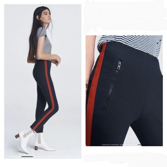 NWOT Rag & Bone Simone Pants Equestrian Stretch Navy Red Zipper Pockets Crop 2 - Picture 3 of 12
